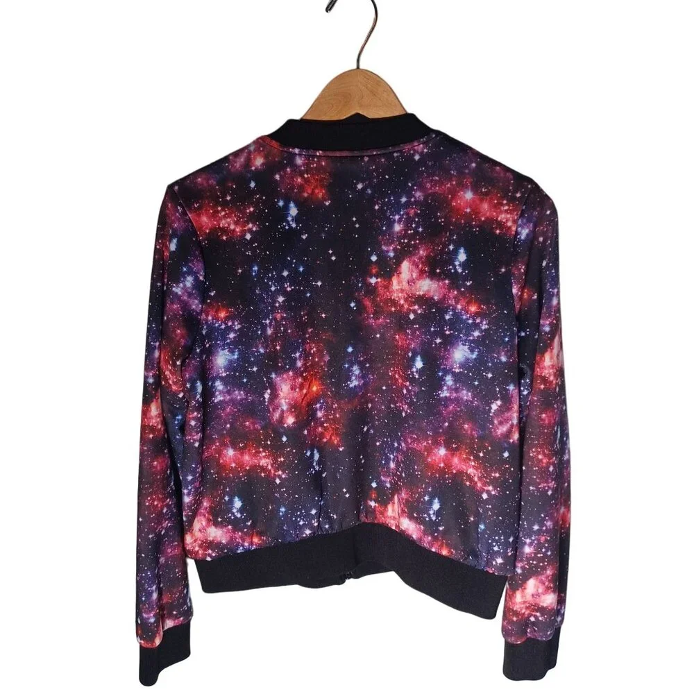 Hot Topic Bomber Jacket Womens Large Galaxy Stars Spacecore Purple Punk Skater - Picture 8 of 10